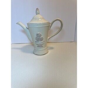 Vintage Ivory Ceramic Teapot- Lid, Farmhouse Cottage Kitchen Decor Arte Florine